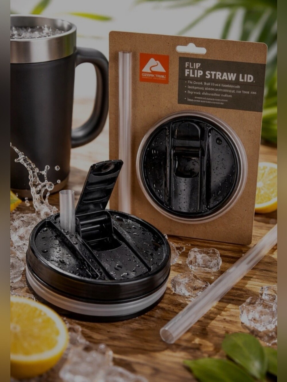 2 Ozark Trail Black 18oz Flip Straw Lids